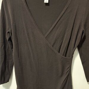 LOFT Charcoal V-Neck Wrap Blouse